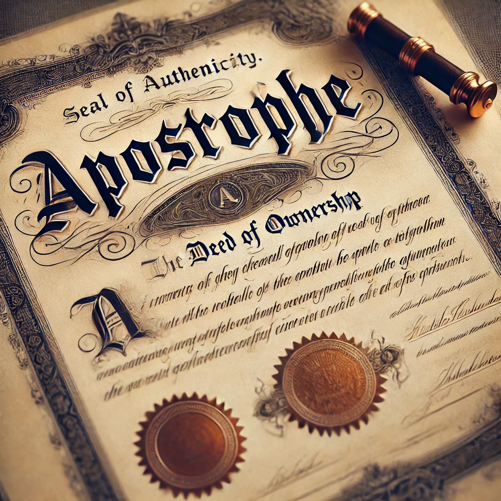 An image of a vintage title or deed of ownership, featuring classic decorative borders and the look of aged paper. The center of the deed prominently
