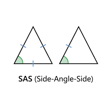 Five triangle congruence criteria diagrams: SSS, SAS, ASA, AAS, and HL labeled with equal side marks and angle symbols