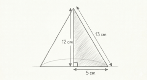 Step-by-step diagram showing how to find slant height of a cone with height 12 cm and radius 5 cm