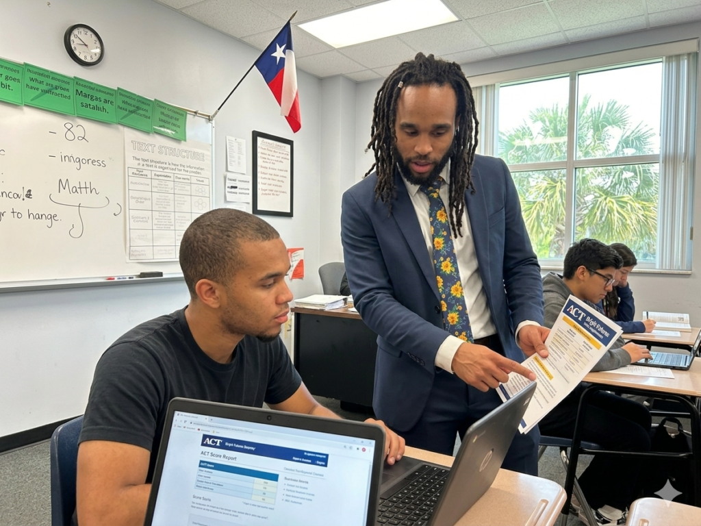 Florida high school student reviewing ACT Bright Futures score requirements with InLighten tutor in Orlando