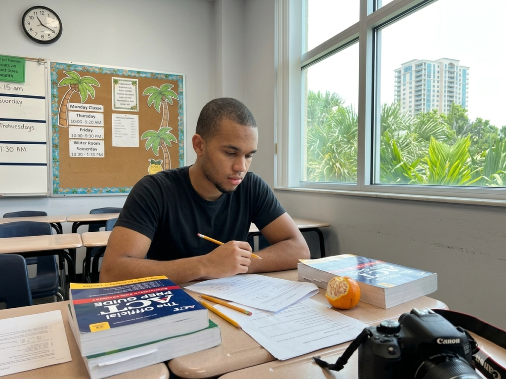 student with ACT prep materials, Orlando setting